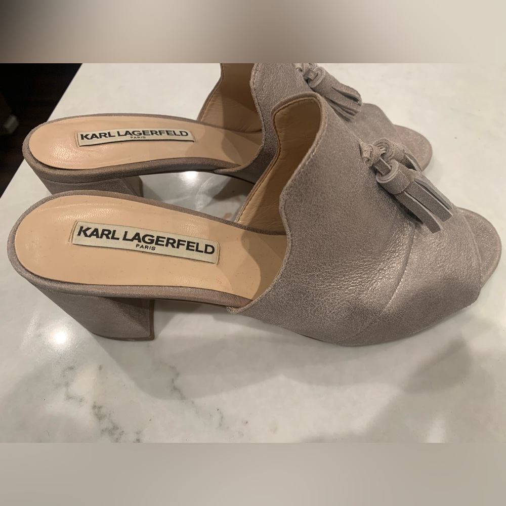 Pewter heeled mules by Karl Lagerfeld - Picture 2 of 10